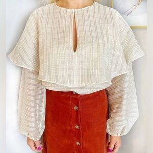 Massimo Dutti Flowy Blouse Sheer Cream Top With Shiny Stripes size small